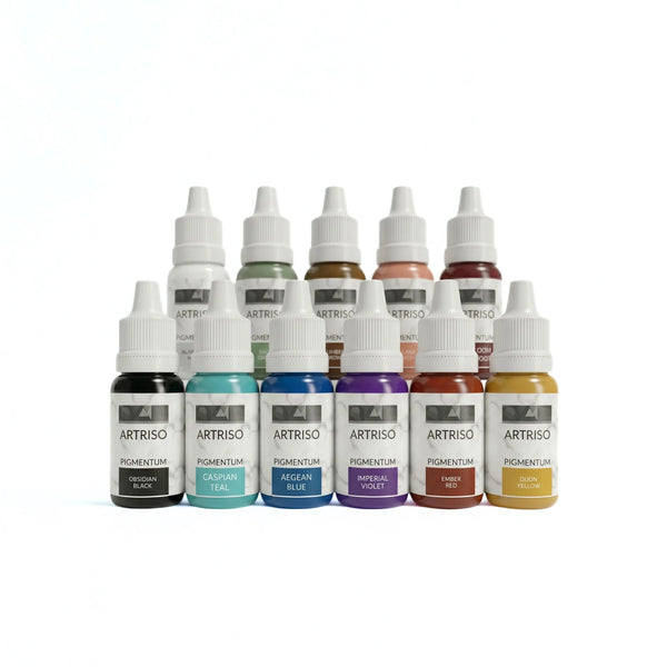 Artriso eco resin pigment collection - all colours displayed in studio setting