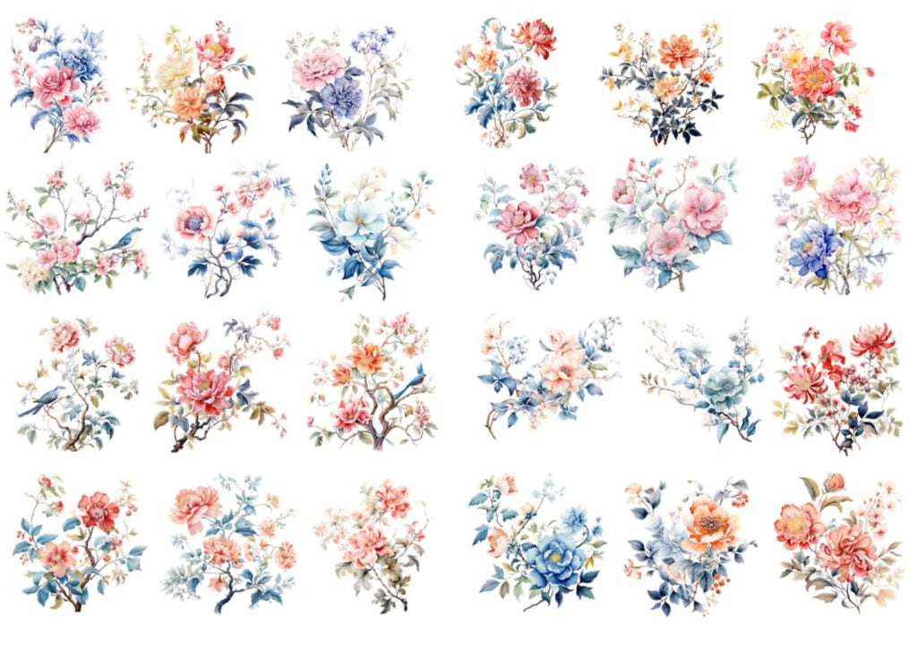 Colour flowers vintage decal sticker design — Artriso Set 2 for eco resin and glass