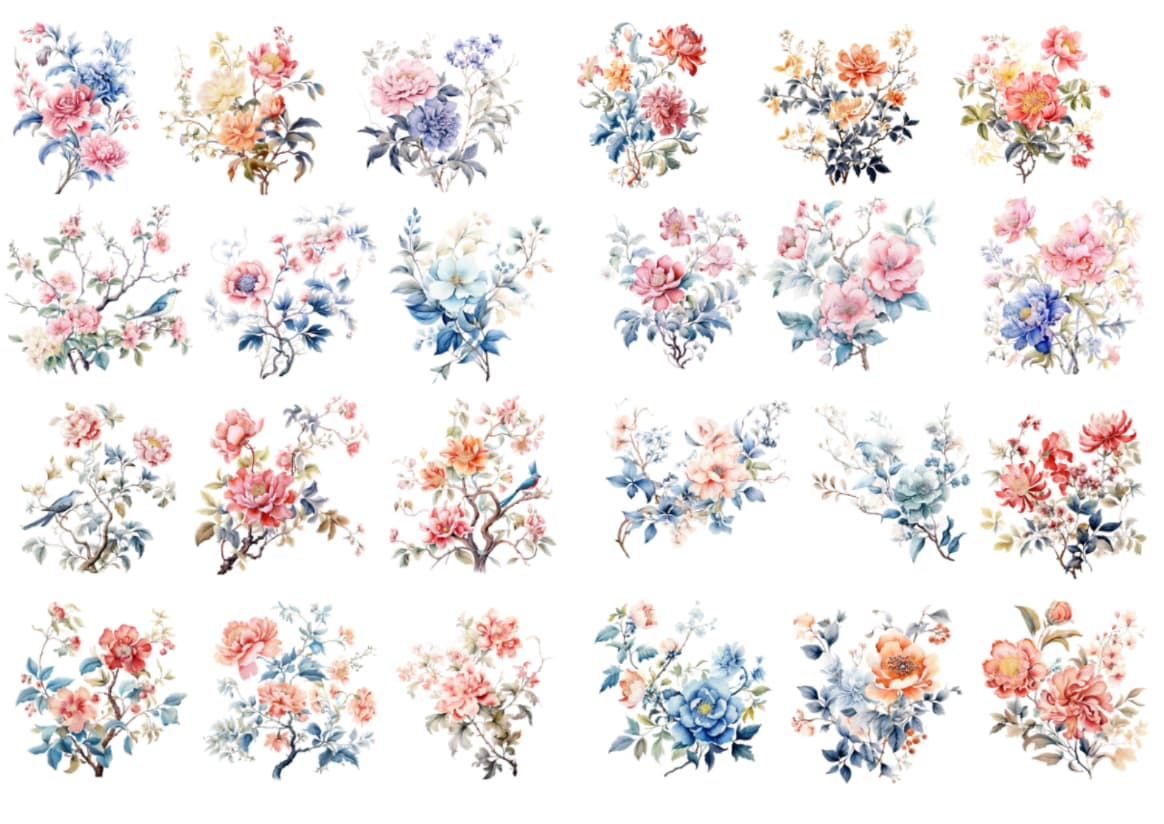 Colour flowers vintage decal sticker design — Artriso Set 2 for eco resin and glass