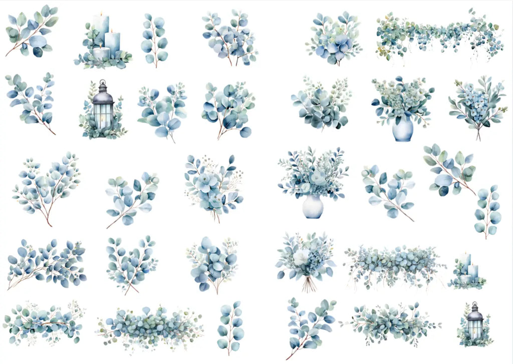 Eucalyptus vintage decal sticker design — Artriso Set 1 for eco resin and glass