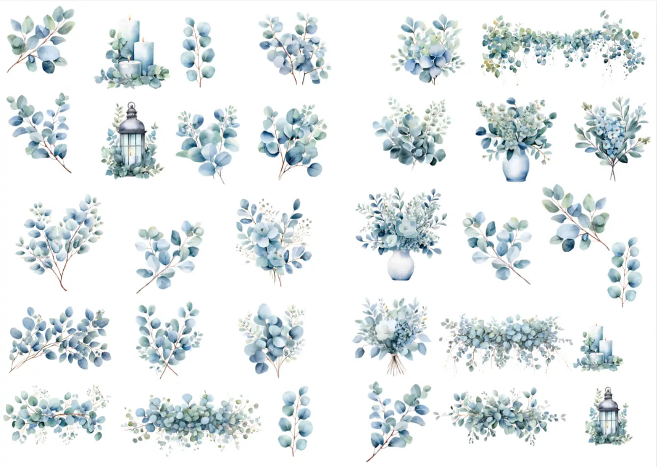 Eucalyptus vintage decal sticker design — Artriso Set 1 for eco resin and glass