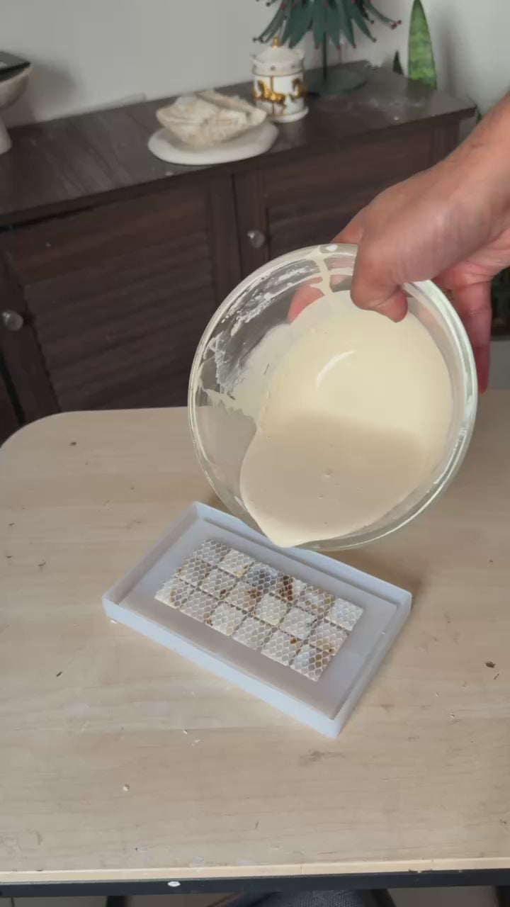 eco resin poured over mother of pearl tiles